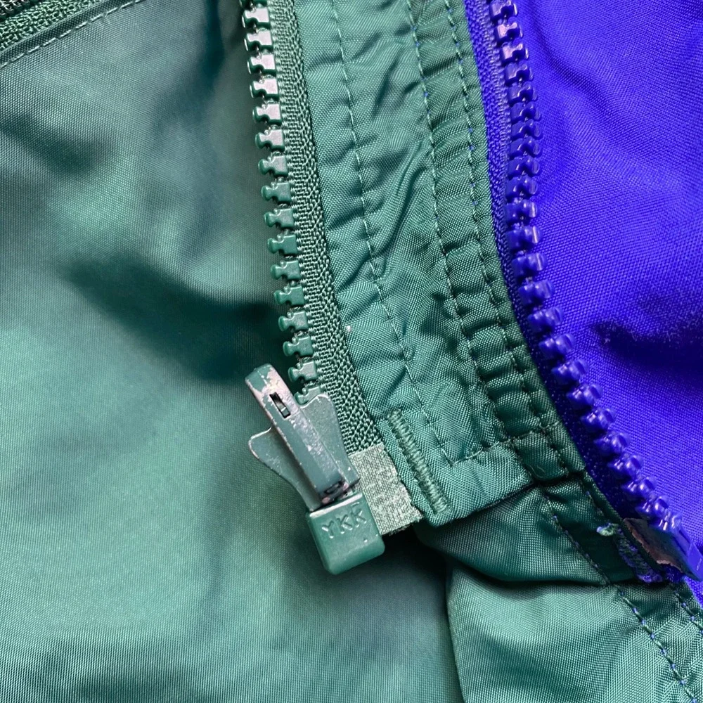 REI Gore-Tex‎ Jacket Blue Green Hooded Outdoor Hiking Adventure Size S Grunge